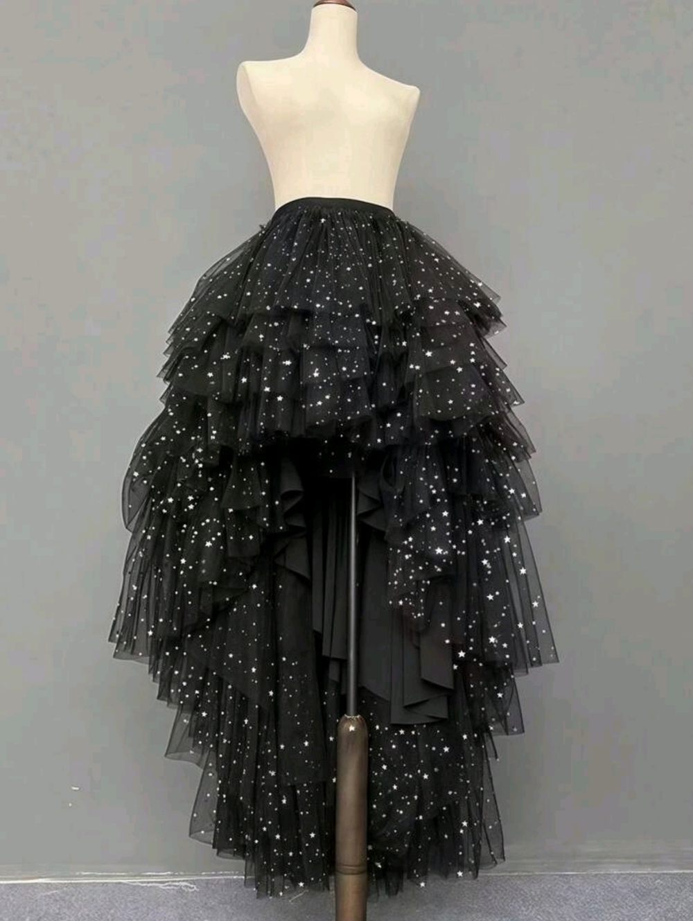 1pc Women's Asymmetrical Mesh Asymmetric Hem Lace Skirt - Picture 2 of 3